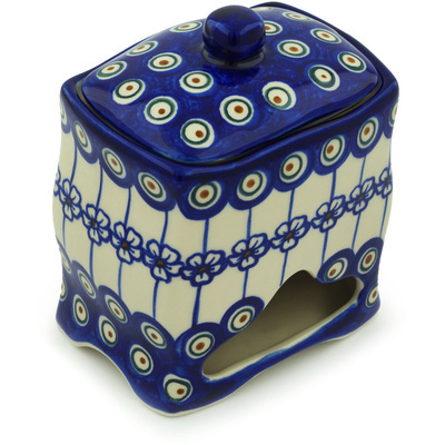 Polish Pottery Jar with Lid 6&quot; Flowering Peacock