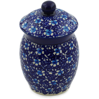 Polish Pottery Jar with Lid 6&quot; Flowers On The Lake