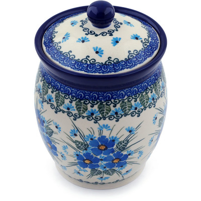 Polish Pottery Jar with Lid 6&quot; Forget Me Not UNIKAT