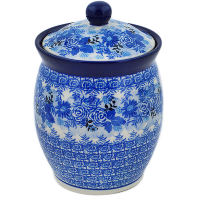 Polish Pottery Jar with Lid 6&quot; Frosted Bouquet UNIKAT