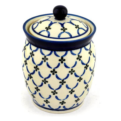 Polish Pottery Jar with Lid 6&quot; Garden Lattice