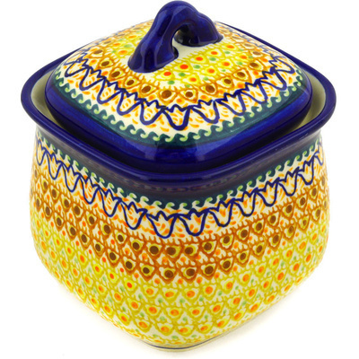 Polish Pottery Jar with Lid 6&quot; Golden Tulip UNIKAT