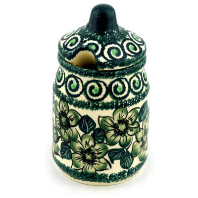 Polish Pottery Jar with Lid 6&quot; Gratuitous Greens UNIKAT
