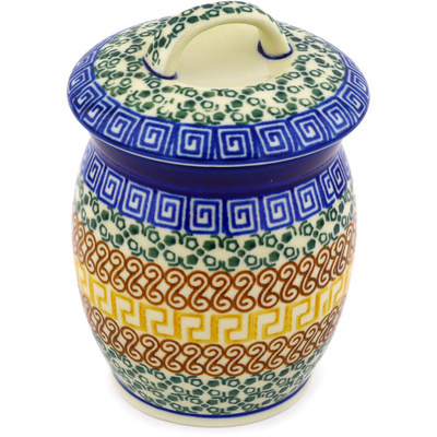 Polish Pottery Jar with Lid 6&quot; Grecian Sea