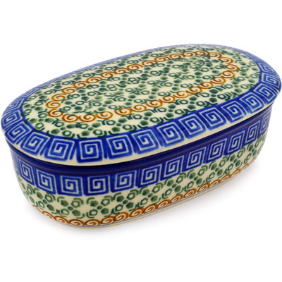 Polish Pottery Jar with Lid 6&quot; Grecian Sea