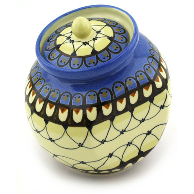 Polish Pottery Jar with Lid 6&quot; Happy Penguins UNIKAT