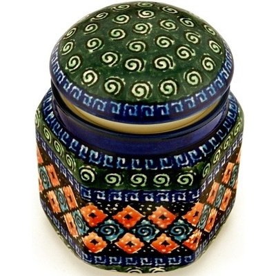 Polish Pottery Jar with Lid 6&quot; Harlequin UNIKAT