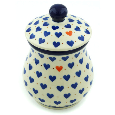 Polish Pottery Jar with Lid 6&quot; Heart Of Hearts