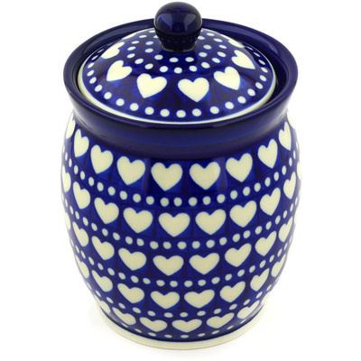 Polish Pottery Jar with Lid 6&quot; Heart To Heart