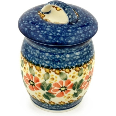 Polish Pottery Jar with Lid 6&quot; Hidden Sunflower UNIKAT