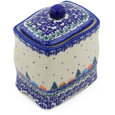 Polish Pottery Jar with Lid 6&quot; Holiday Drive