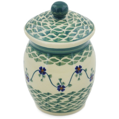 Polish Pottery Jar with Lid 6&quot; Lucky Blue Clover