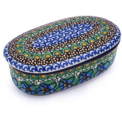 Polish Pottery Jar with Lid 6&quot; Mardi Gras UNIKAT