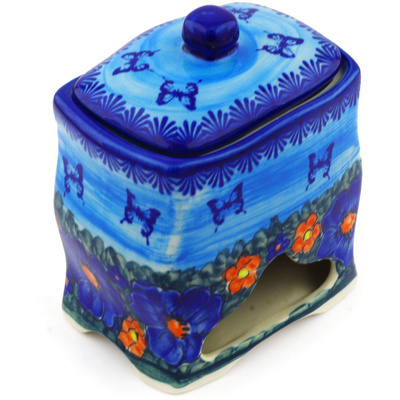 Polish Pottery Jar with Lid 6&quot; Midnight Garden