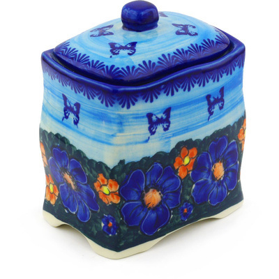 Polish Pottery Jar with Lid 6&quot; Midnight Garden UNIKAT