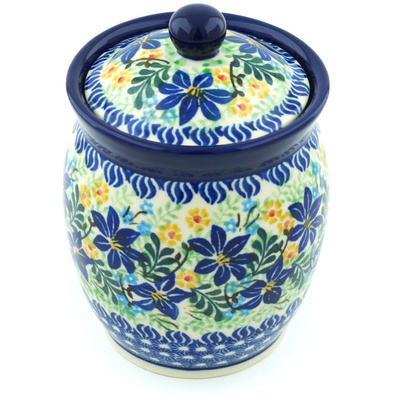 Polish Pottery Jar with Lid 6&quot; Midnight Lilies UNIKAT