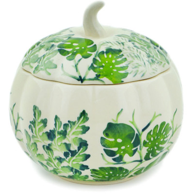 Polish Pottery Jar with Lid 6&quot; Monstera Deliciosa