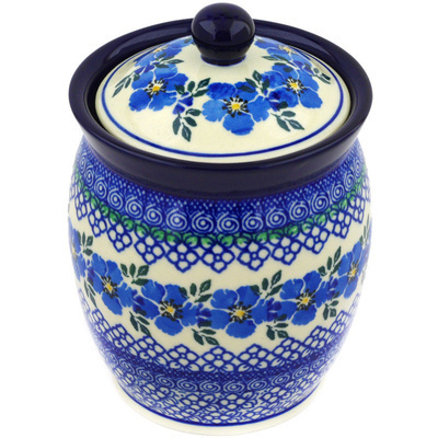 Polish Pottery Jar with Lid 6&quot; Morning Glory