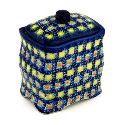 Polish Pottery Jar with Lid 6&quot; Mosaic Tile