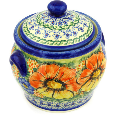 Polish Pottery Jar with Lid 6&quot; Mystical Garden UNIKAT