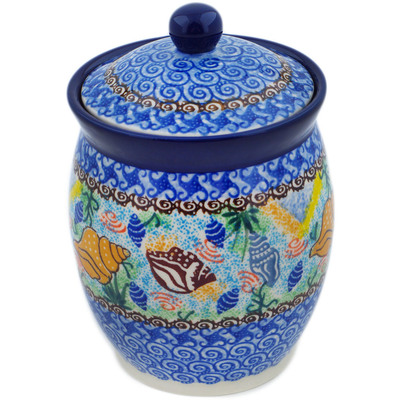 Polish Pottery Jar with Lid 6&quot; Ocean Whisper UNIKAT