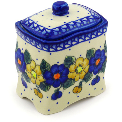 Polish Pottery Jar with Lid 6&quot; Pansy Circle UNIKAT