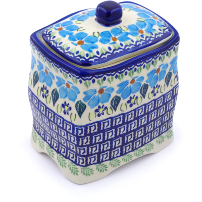 Polish Pottery Jar with Lid 6&quot; Pansy Morning