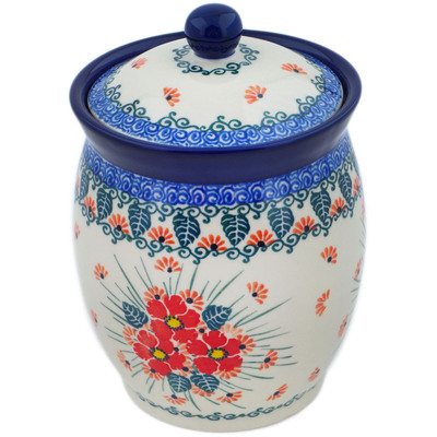 Polish Pottery Jar with Lid 6&quot; Pink Forget Me Not UNIKAT