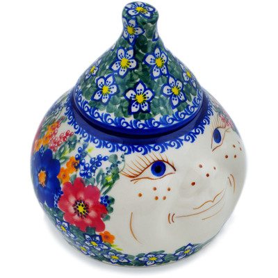 Polish Pottery Jar with Lid 6&quot; Polish Garden UNIKAT