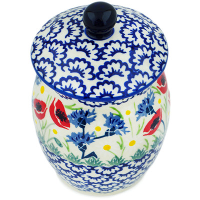 Polish Pottery Jar with Lid 6&quot; Poppies And Cornflowers UNIKAT
