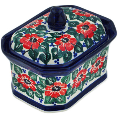 Polish Pottery Jar with Lid 6&quot; Poppies Meadow UNIKAT