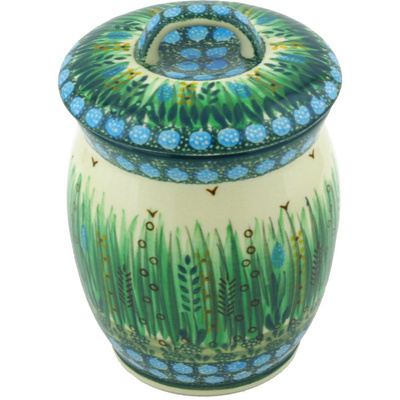 Polish Pottery Jar with Lid 6&quot; Prairie Land UNIKAT