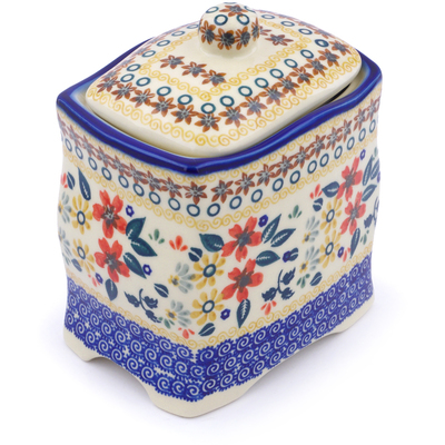 Polish Pottery Jar with Lid 6&quot; Red Anemone Meadow UNIKAT