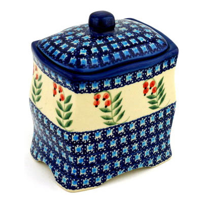 Polish Pottery Jar with Lid 6&quot; Red Berries