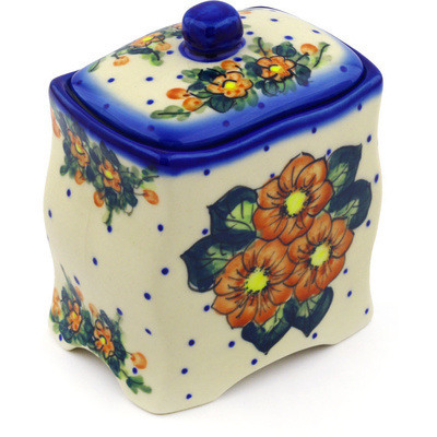 Polish Pottery Jar with Lid 6&quot; Red Bouquet