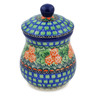 Polish Pottery Jar with Lid 6&quot; Red Impatiens UNIKAT