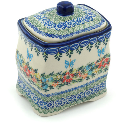 Polish Pottery Jar with Lid 6&quot; Ring Of Flowers UNIKAT