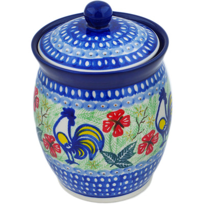 Polish Pottery Jar with Lid 6&quot; Rise And Shine UNIKAT