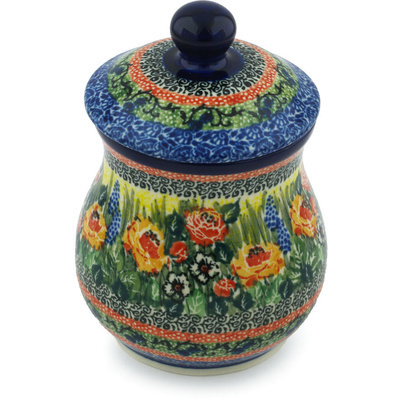 Polish Pottery Jar with Lid 6&quot; Splendid Morning Glow UNIKAT
