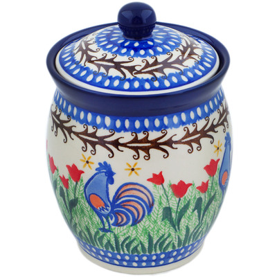 Polish Pottery Jar with Lid 6&quot; Spring Chickens UNIKAT