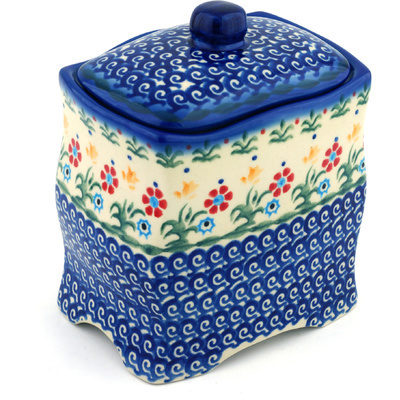 Polish Pottery Jar with Lid 6&quot; Spring Flowers