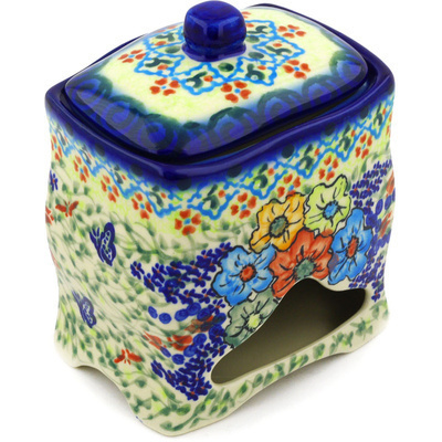 Polish Pottery Jar with Lid 6&quot; Spring Garden UNIKAT