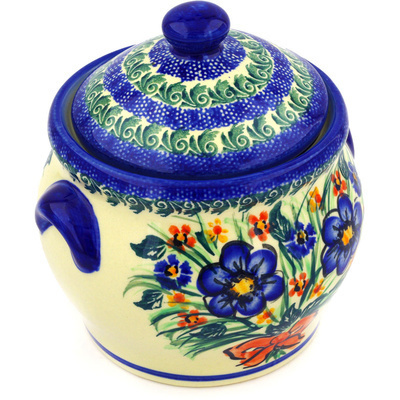 Polish Pottery Jar with Lid 6&quot; Spring Garden UNIKAT