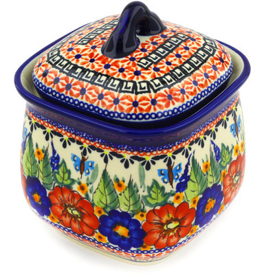 Polish Pottery Jar with Lid 6&quot; Spring Splendor UNIKAT