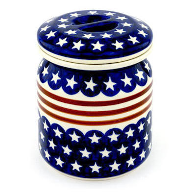 Polish Pottery Jar with Lid 6&quot; Stars And Stripes