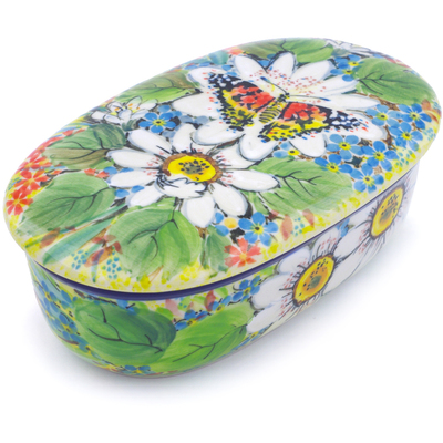 Polish Pottery Jar with Lid 6&quot; Summer Daisy UNIKAT
