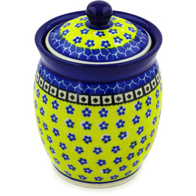 Polish Pottery Jar with Lid 6&quot; Sunburst Daisies