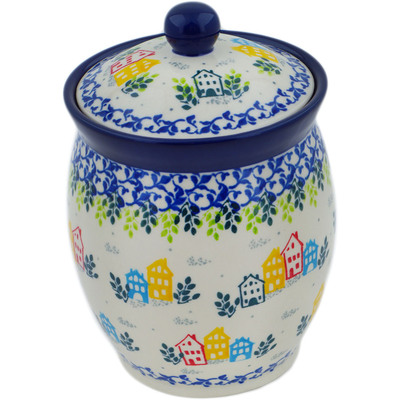 Polish Pottery Jar with Lid 6&quot; Sweet Little Village UNIKAT