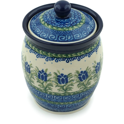 Polish Pottery Jar with Lid 6&quot; Tulip Motif UNIKAT