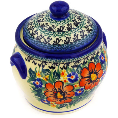 Polish Pottery Jar with Lid 6&quot; Wild Bouquet UNIKAT